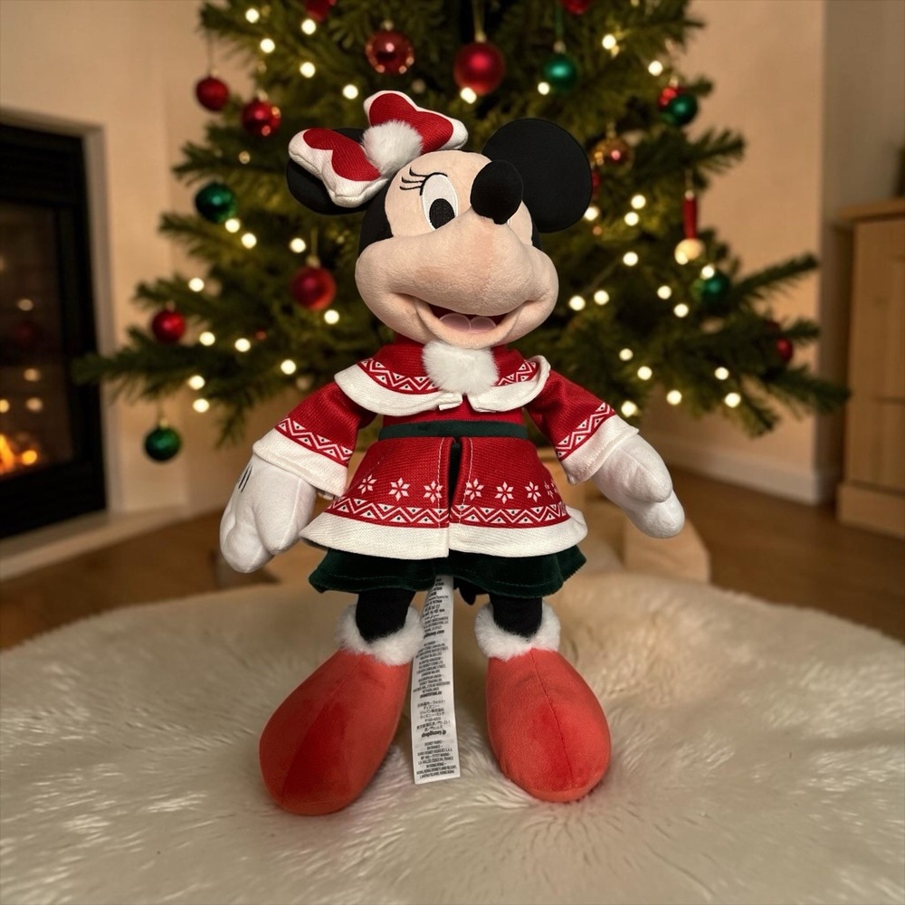 Disney Minnie Mouse Holiday Christmas Plush 2022 Red Green Dress 15"